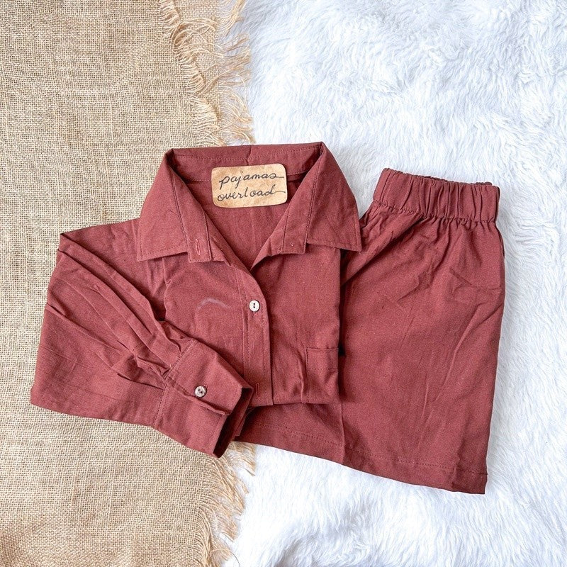REI SET | cotton linen longsleeves oversized top + shorts loungewear set | PajamasOverload
