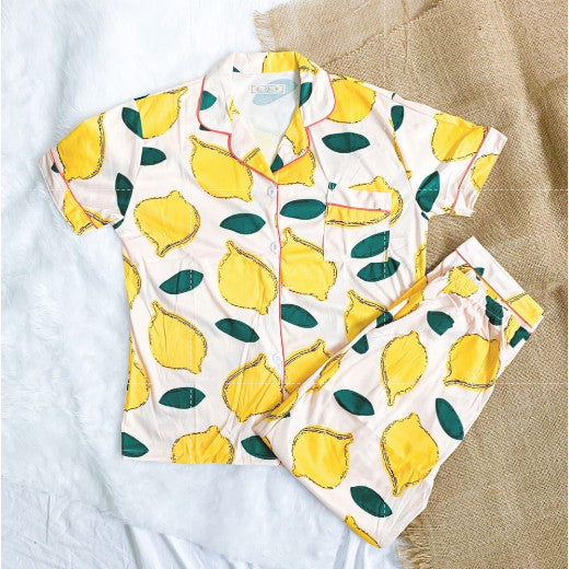 JOEY | polycotton shortsleeves top + pants sleepwear pajama set | PajamasOverload