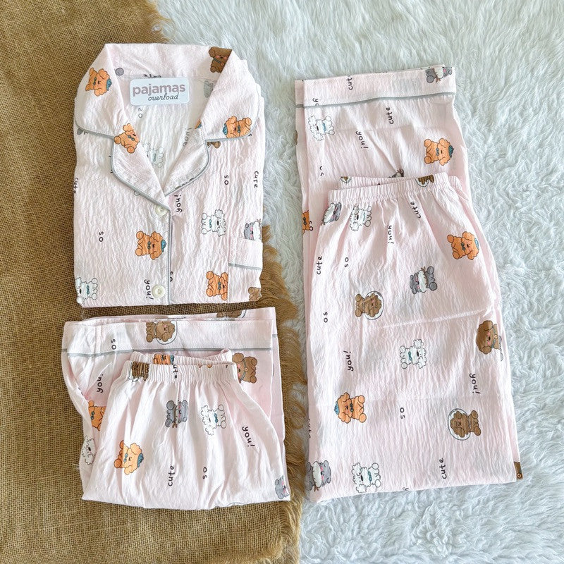 MARTINA | crumpled 3in1 shortsleeves top + pants + shorts sleepwear pajama set | PajamasOverload