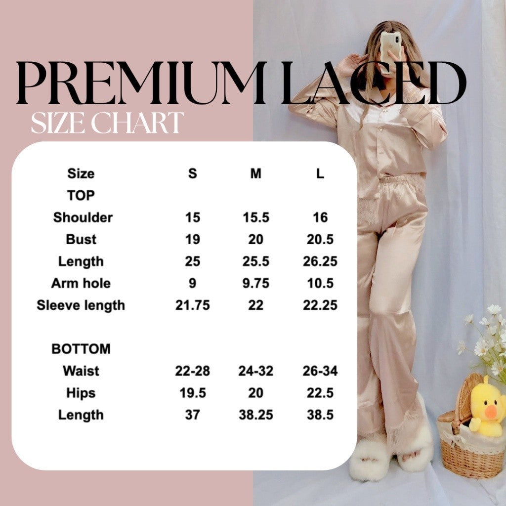 PREMIUM LACED SET | satin silk longsleeves + pants sleepwear pajama set | PajamasOverload