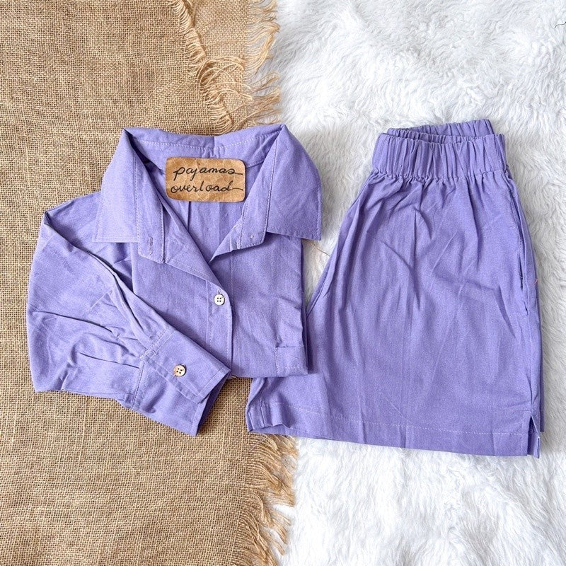 REI SET | cotton linen longsleeves oversized top + shorts loungewear set | PajamasOverload