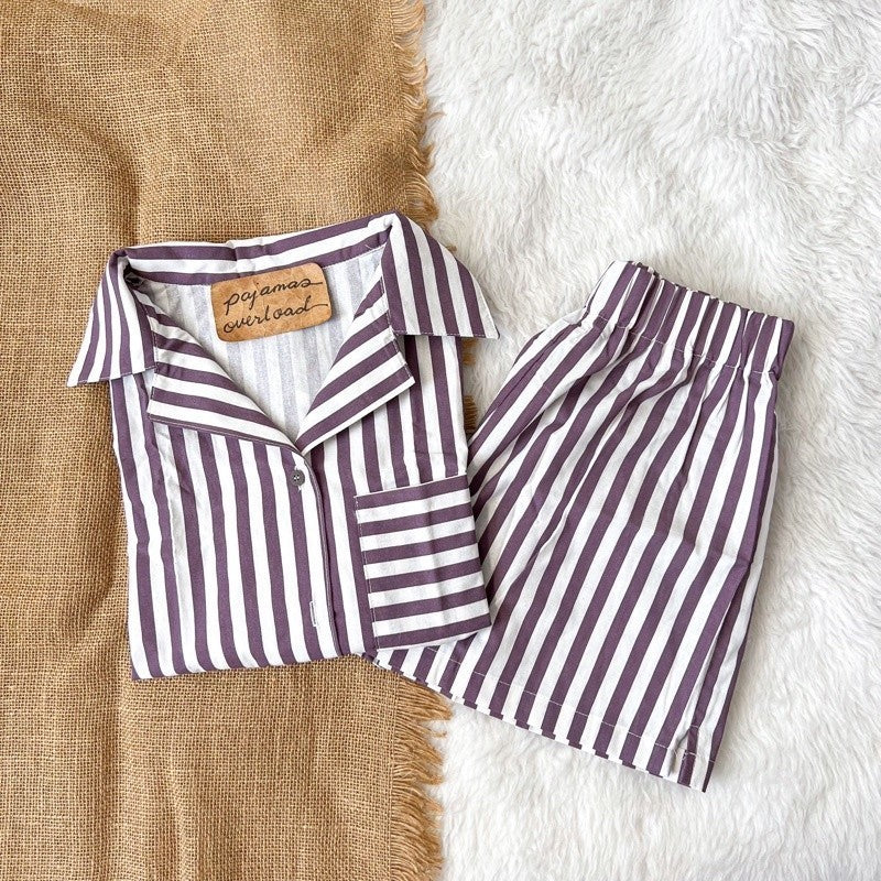 BRIA | premium cotton linen shortsleeves top + shorts sleepwear set | PajamasOverload