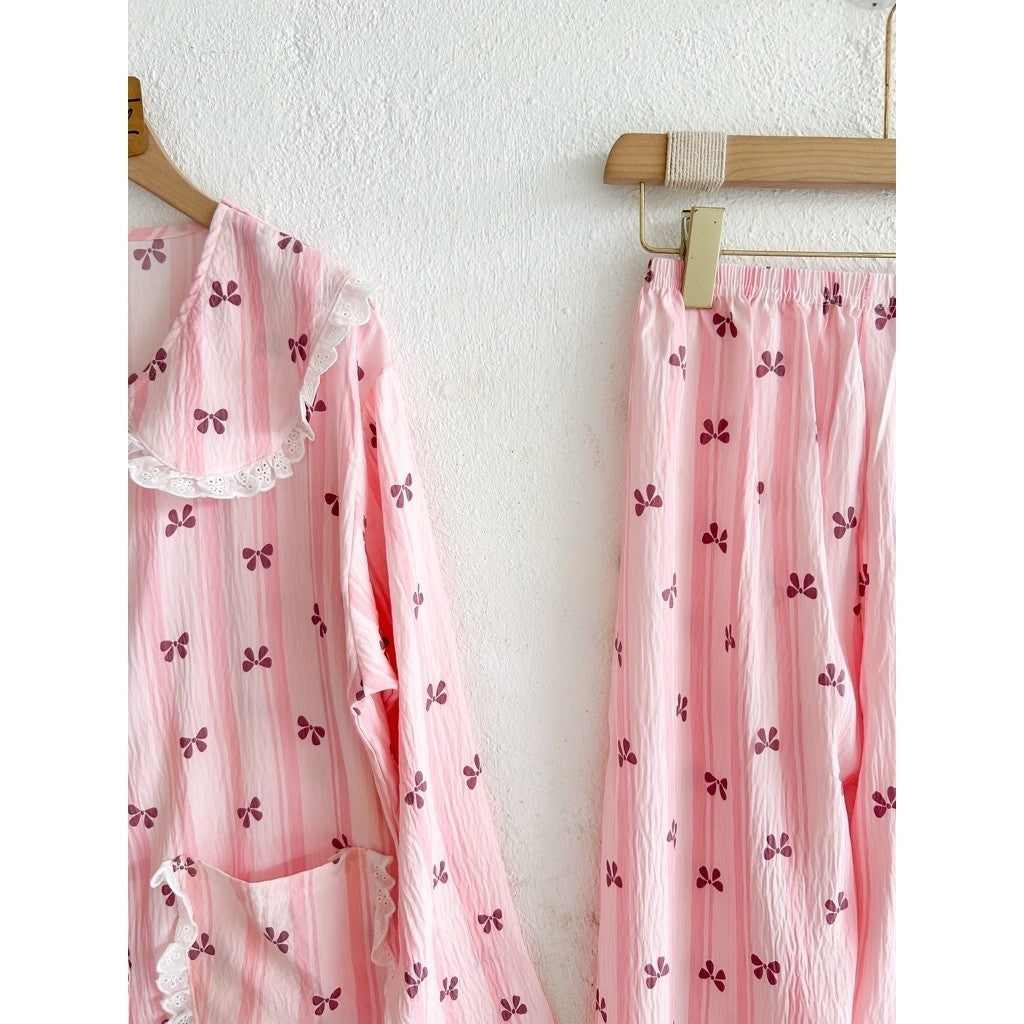 HOPE | crumpled long sleeves top + pants sleepwear pajama set | PajamasOverload