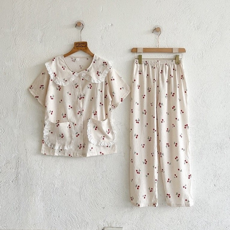 GRACE | crumpled shortsleeves top + pants sleepwear pajama set | PajamasOverload
