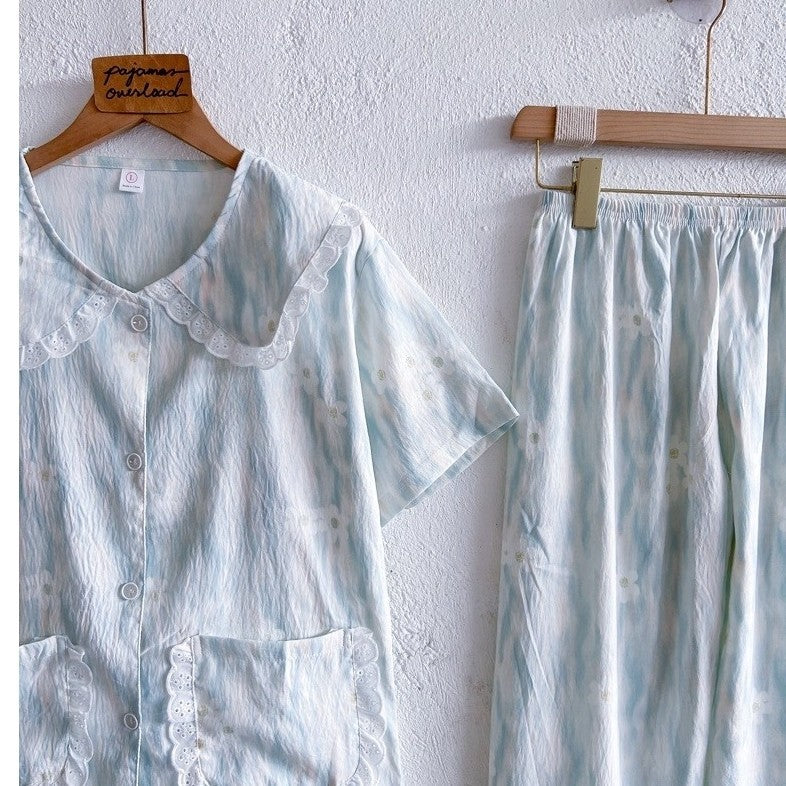 GRACE | crumpled shortsleeves top + pants sleepwear pajama set | PajamasOverload