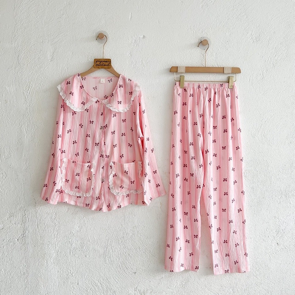 HOPE | crumpled long sleeves top + pants sleepwear pajama set | PajamasOverload