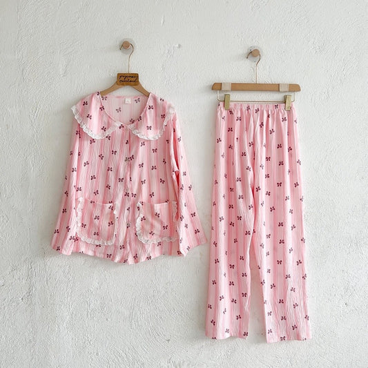 HOPE | crumpled long sleeves top + pants sleepwear pajama set | PajamasOverload