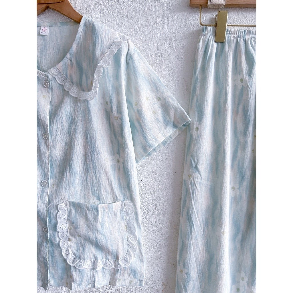 GRACE | crumpled shortsleeves top + pants sleepwear pajama set | PajamasOverload
