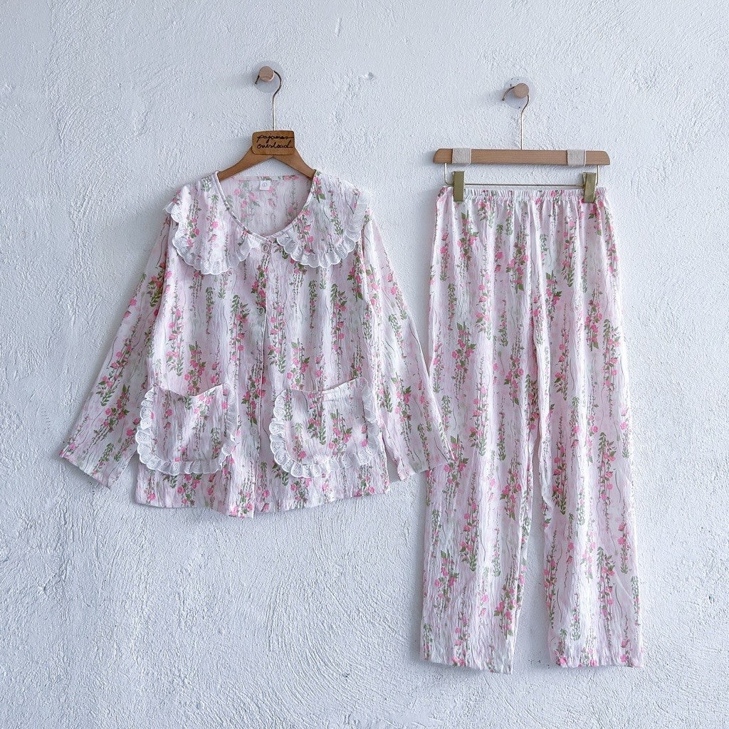 HOPE | crumpled long sleeves top + pants sleepwear pajama set | PajamasOverload