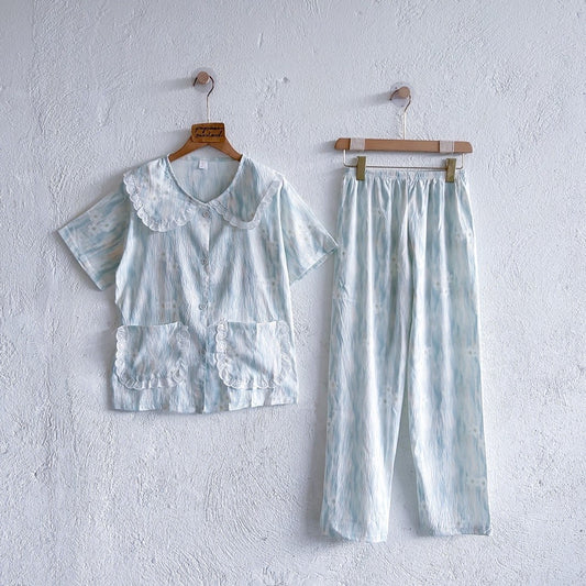 GRACE | crumpled shortsleeves top + pants sleepwear pajama set | PajamasOverload