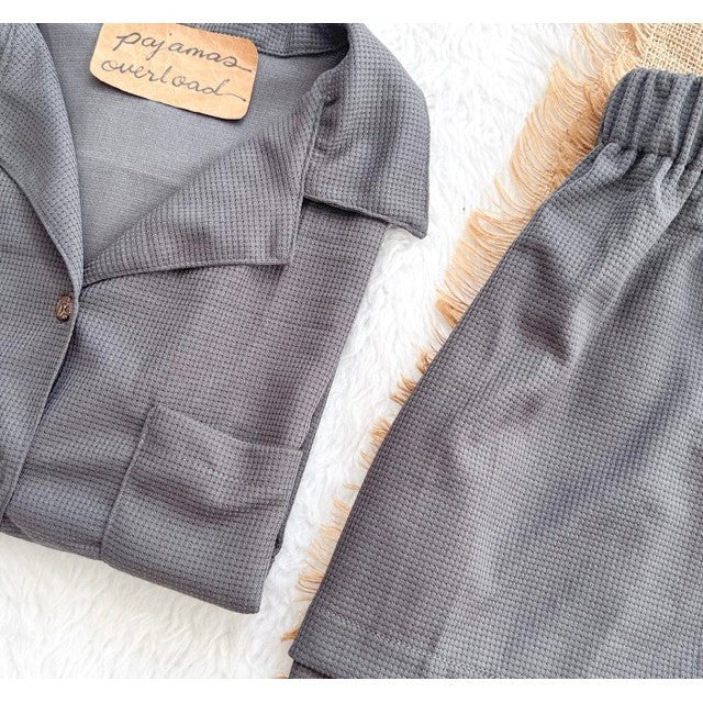 BRIA WAFFLE | waffle knit shortsleeves top + shorts loungewear set | PajamasOverload