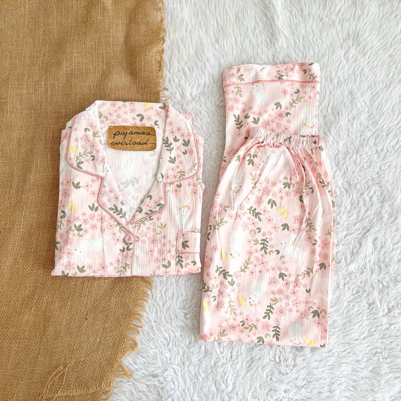 YUNA | premium cotton crepe shortsleeves top + pants sleepwear pajama set | PajamasOverload