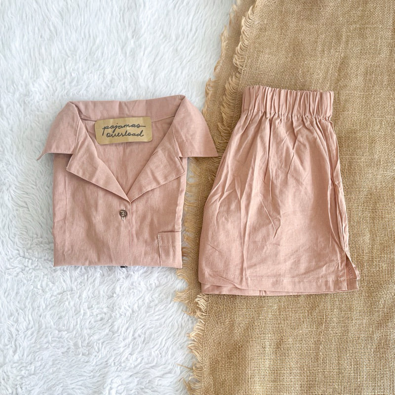 BRIA | premium cotton linen shortsleeves top + shorts sleepwear set | PajamasOverload