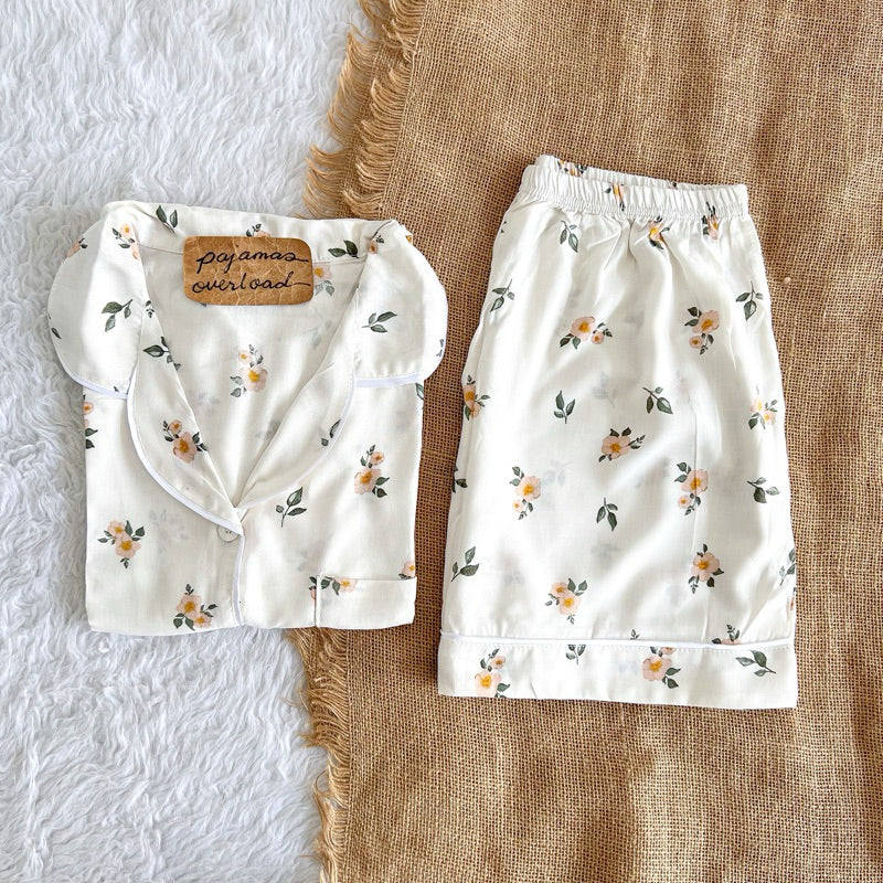 MONICA | soft linen shortsleeves + shorts sleepwear pajama set | PajamasOverload