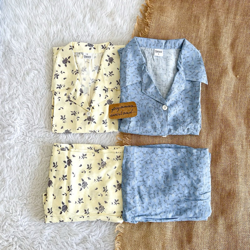 MERLIN | soft linen/Challis shortsleeves + pants sleepwear pajama set | PajamasOverload