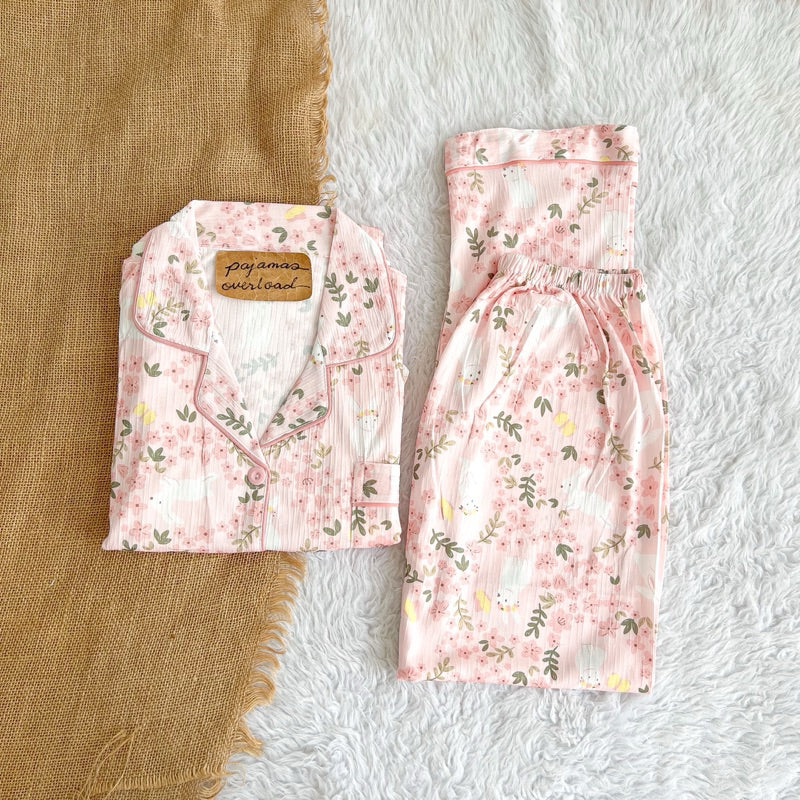 YUNA | premium cotton crepe shortsleeves top + pants sleepwear pajama set | PajamasOverload