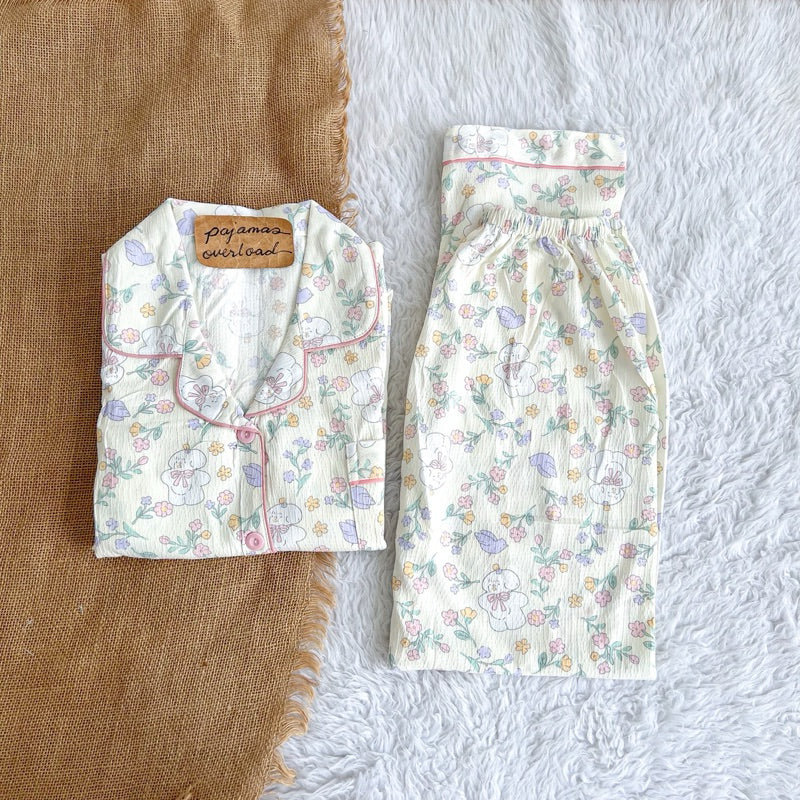 YUNA | premium cotton crepe shortsleeves top + pants sleepwear pajama set | PajamasOverload