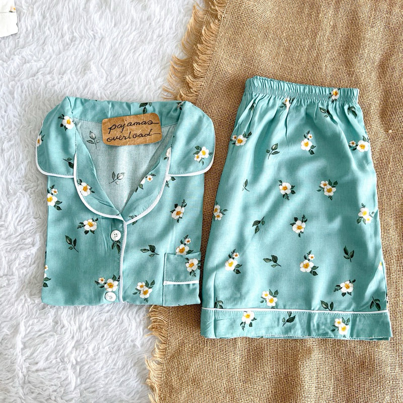 MONICA | soft linen shortsleeves + shorts sleepwear pajama set | PajamasOverload