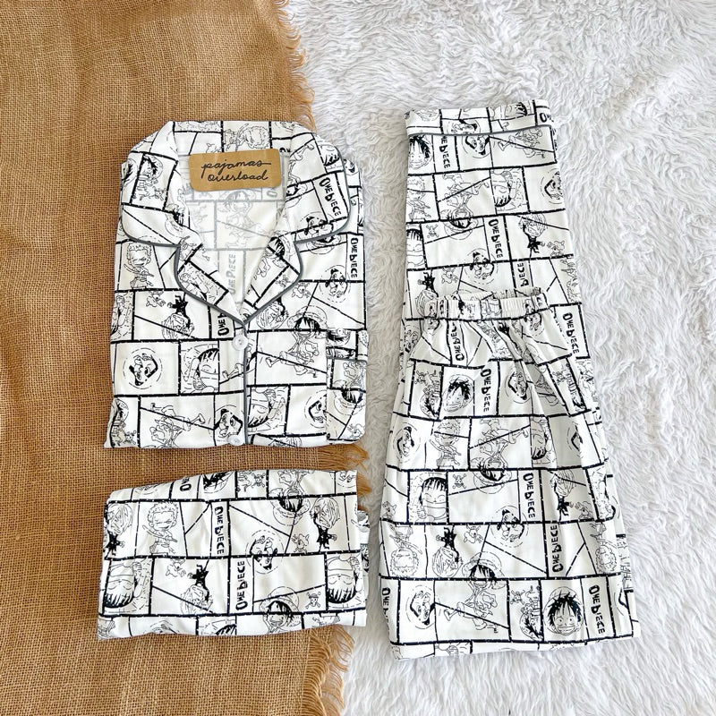 MARSHALL | polycotton shortsleeves top + pants + shorts 3in1 pajama set | PajamasOverload