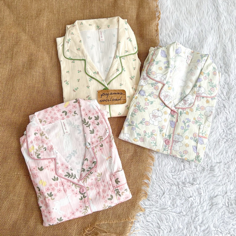 YUNA | premium cotton crepe shortsleeves top + pants sleepwear pajama set | PajamasOverload