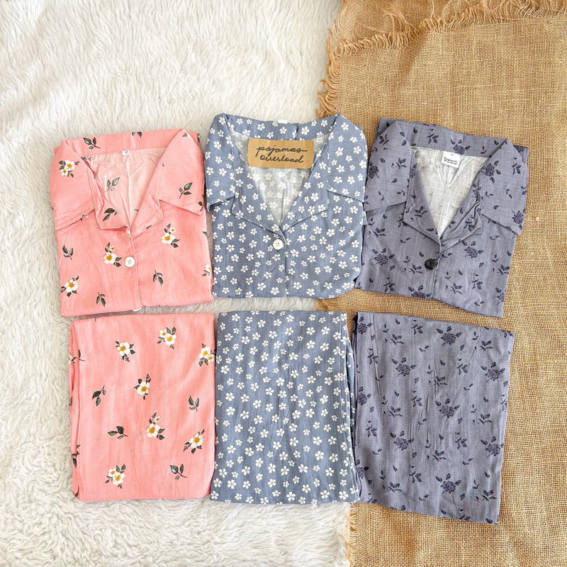 MERLIN | soft linen/Challis shortsleeves + pants sleepwear pajama set | PajamasOverload