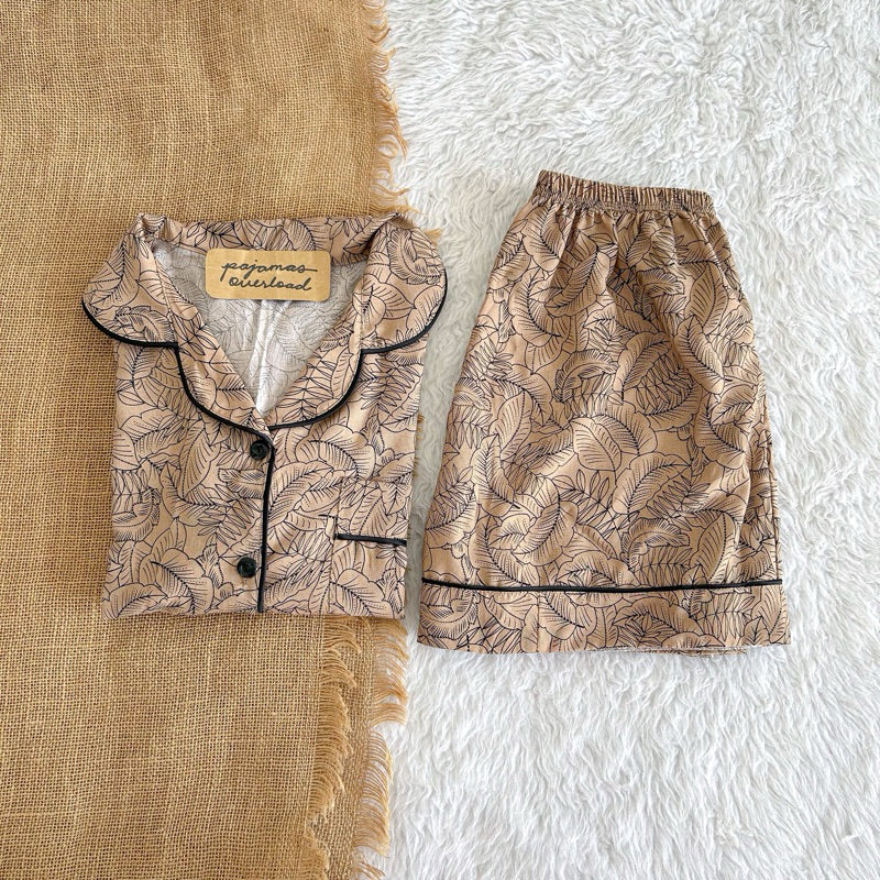 MONICA | soft linen shortsleeves + shorts sleepwear pajama set | PajamasOverload