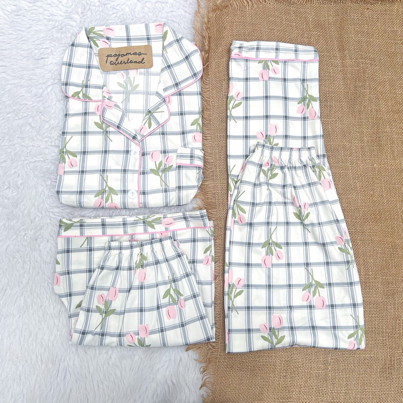 MARSHALL | polycotton shortsleeves top + pants + shorts 3in1 pajama set | PajamasOverload