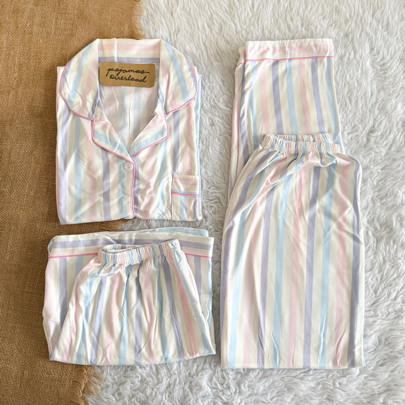 MARSHALL | polycotton shortsleeves top + pants + shorts 3in1 pajama set | PajamasOverload