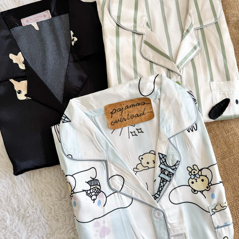 MARSHALL SATIN | satin shortsleeves + pants + shorts sleepwear pajama set | PajamasOverload