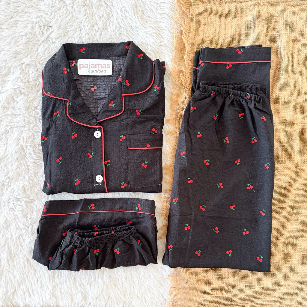 MARTINA | crumpled 3in1 shortsleeves top + pants + shorts sleepwear pajama set | PajamasOverload