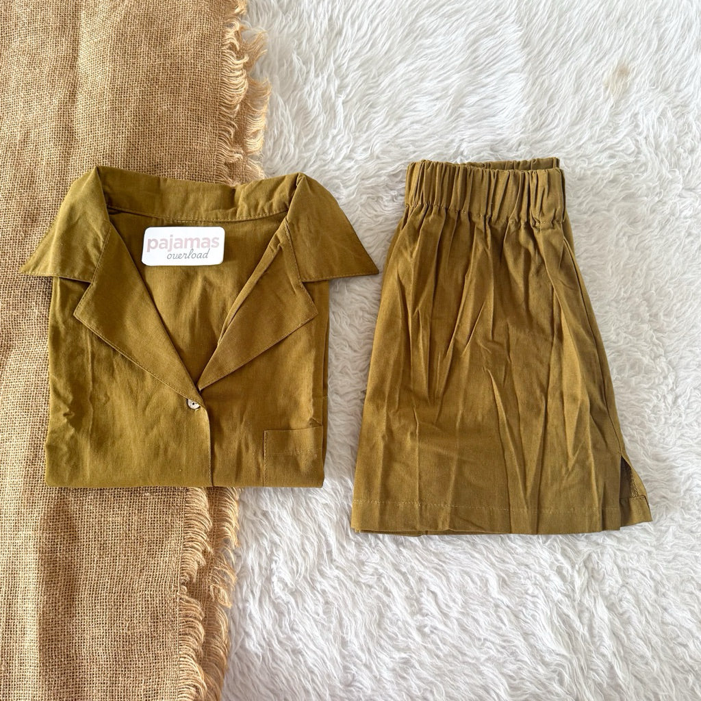 BRIA | premium cotton linen shortsleeves top + shorts sleepwear set | PajamasOverload