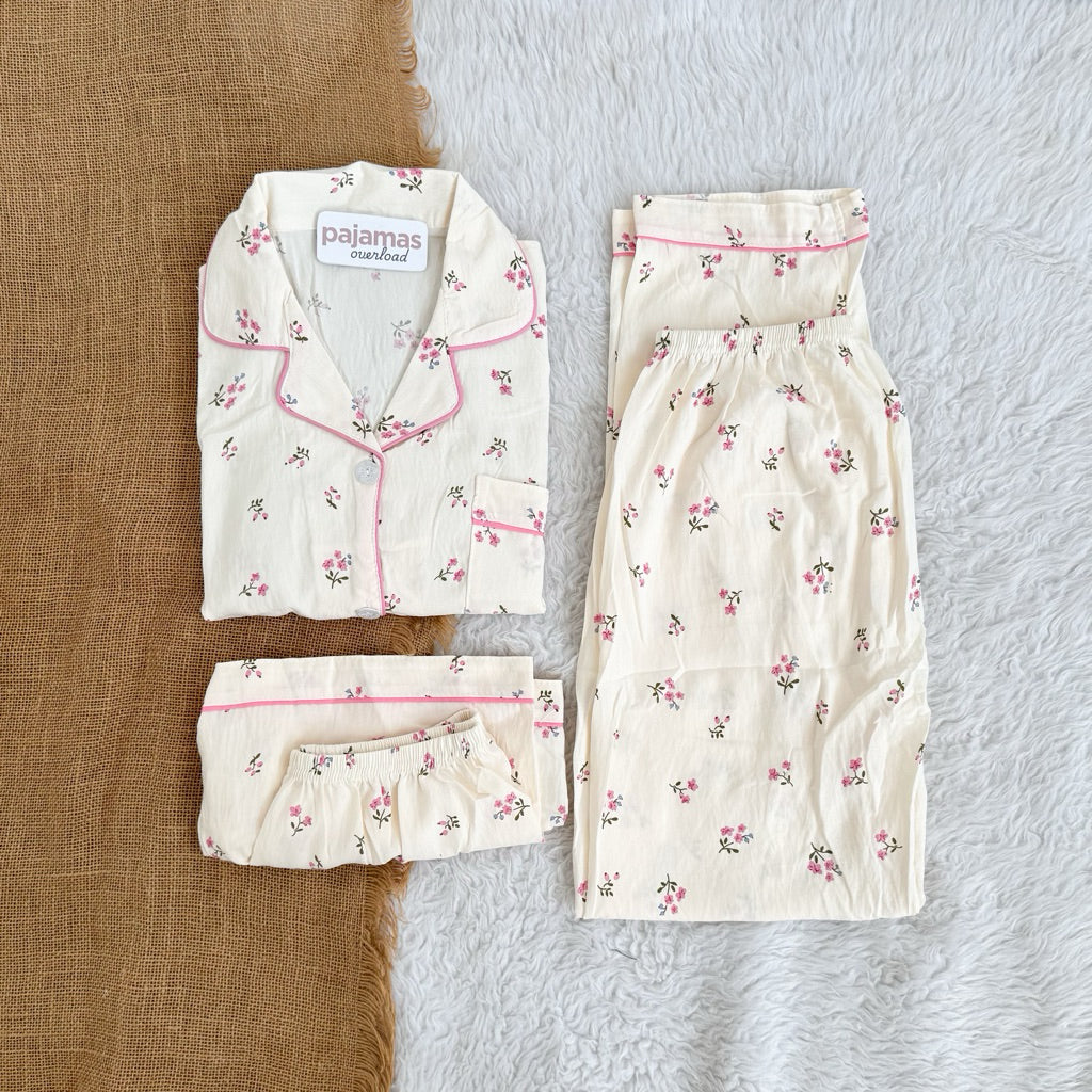 MARTINA | crumpled 3in1 shortsleeves top + pants + shorts sleepwear pajama set | PajamasOverload
