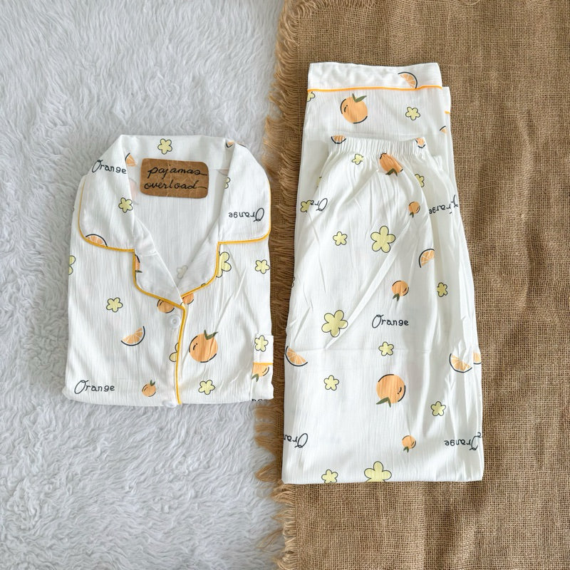 YUNA | premium cotton crepe shortsleeves top + pants sleepwear pajama set | PajamasOverload