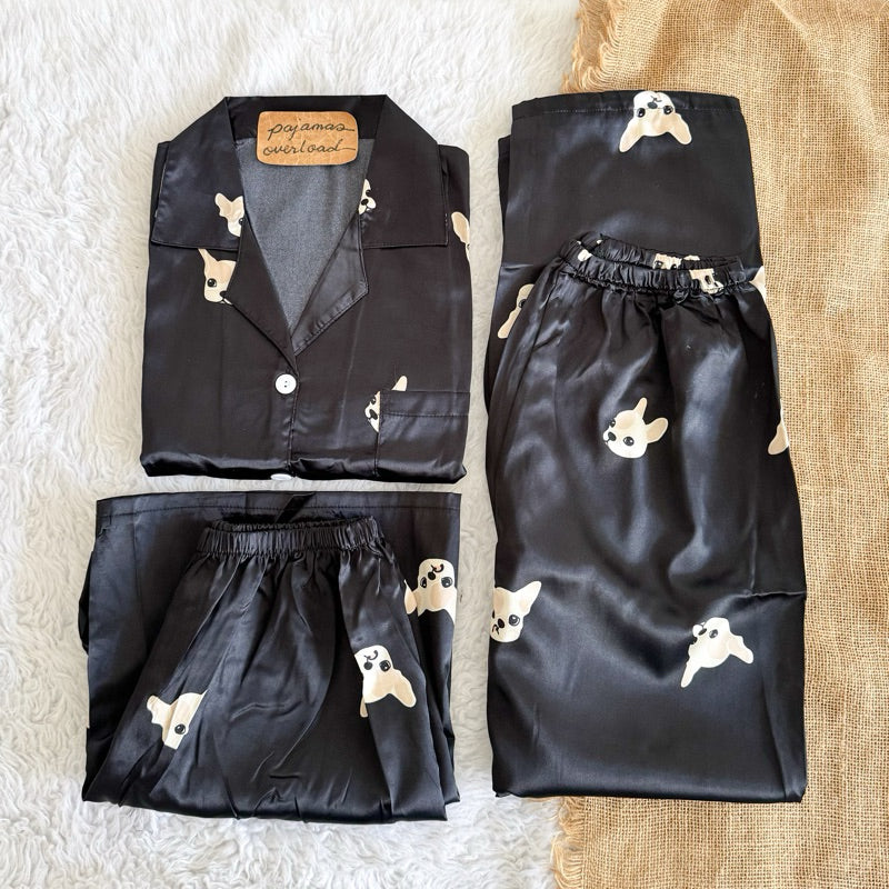 MARSHALL SATIN | satin shortsleeves + pants + shorts sleepwear pajama set | PajamasOverload