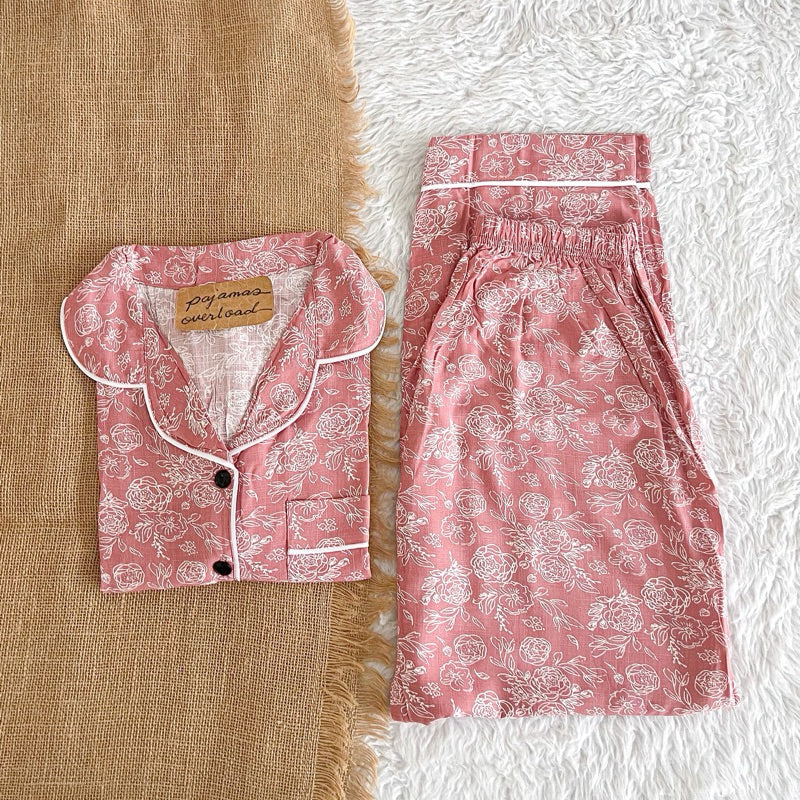 FELICITY LIMITED | soft linen shortsleeves + pants sleepwear pajama set | PajamasOverload