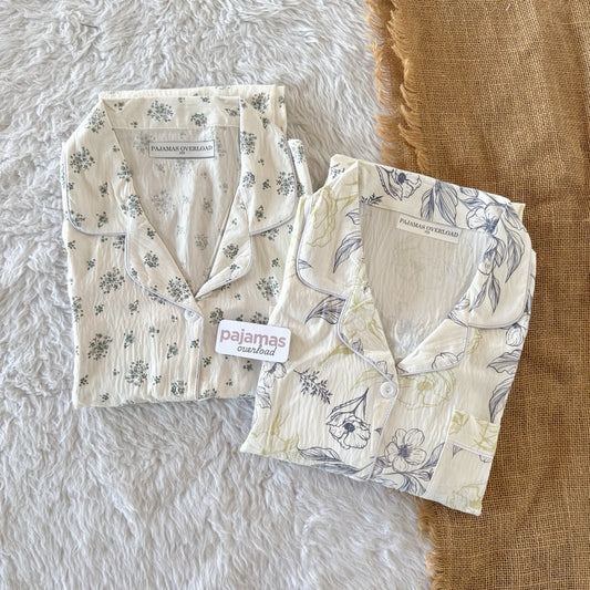TINA | crumpled shortsleeves top + pants sleepwear pajama set | PajamasOverload