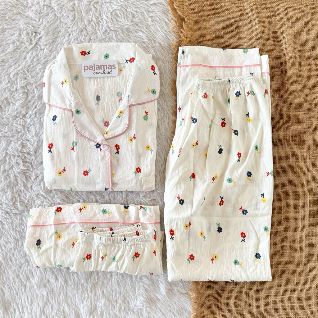 MARTINA | crumpled 3in1 shortsleeves top + pants + shorts sleepwear pajama set | PajamasOverload