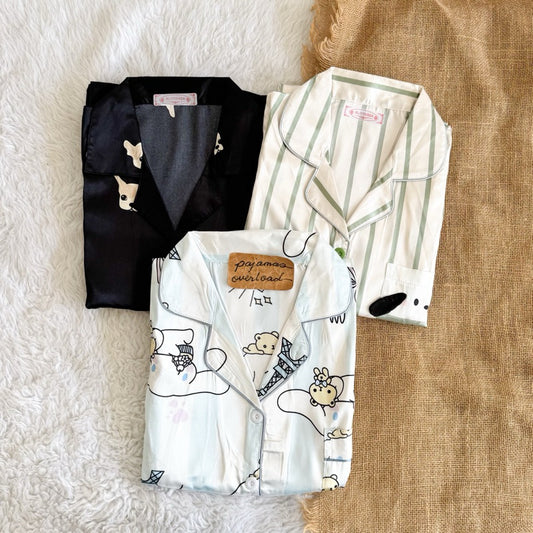 MARSHALL SATIN | satin shortsleeves + pants + shorts sleepwear pajama set | PajamasOverload