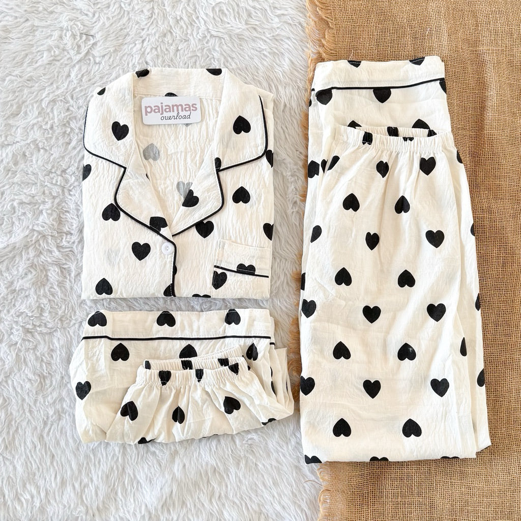 MARTINA | crumpled 3in1 shortsleeves top + pants + shorts sleepwear pajama set | PajamasOverload