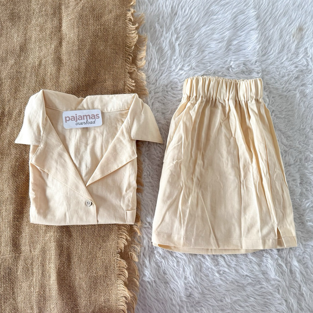 BRIA | premium cotton linen shortsleeves top + shorts sleepwear set | PajamasOverload