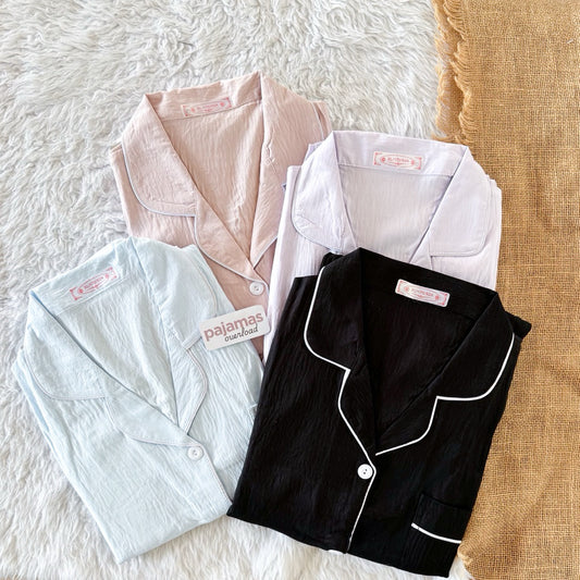 TINA PLAIN | crumpled shortsleeves + pants sleepwear pajama set | PajamasOverload