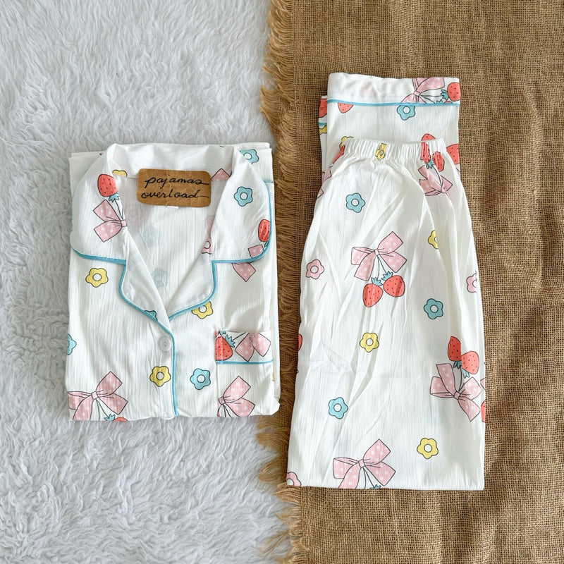 YUNA | premium cotton crepe shortsleeves top + pants sleepwear pajama set | PajamasOverload