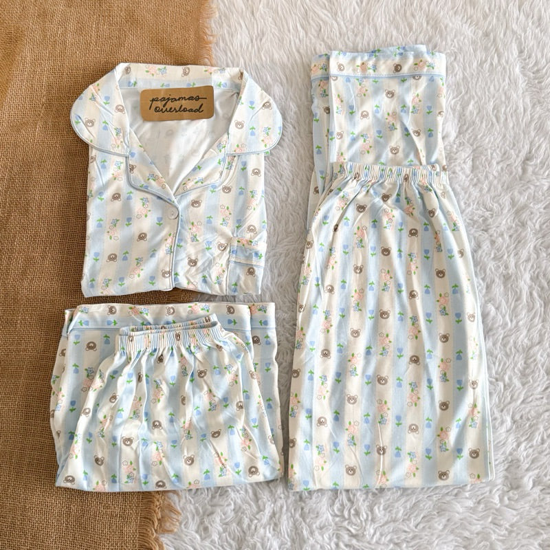 MARSHALL | polycotton shortsleeves top + pants + shorts 3in1 pajama set | PajamasOverload