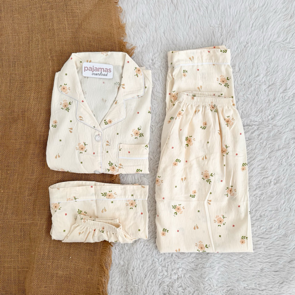 MARTINA | crumpled 3in1 shortsleeves top + pants + shorts sleepwear pajama set | PajamasOverload