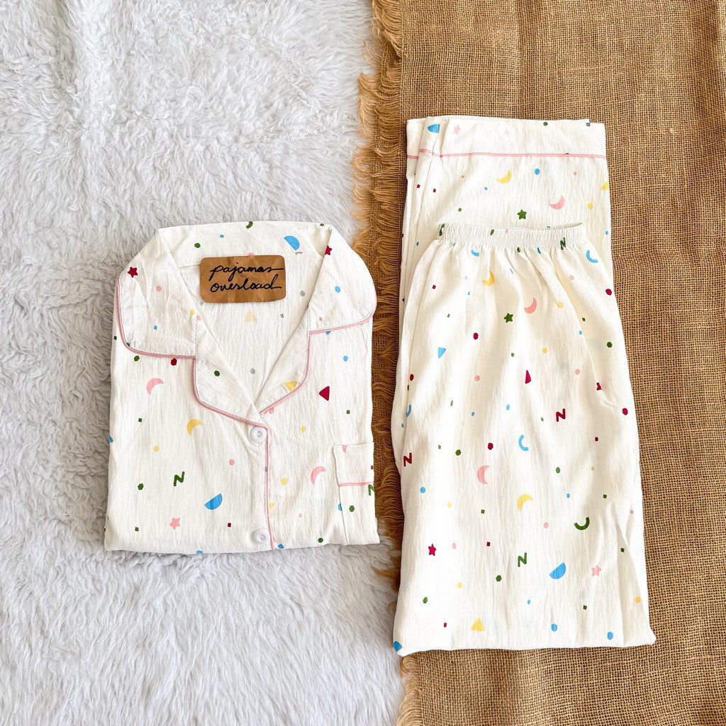 TINA | crumpled shortsleeves top + pants sleepwear pajama set | PajamasOverload