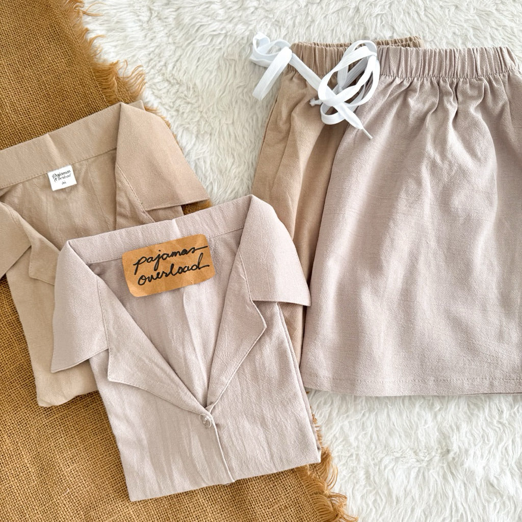 JOY | crumpled linen shortsleeves + shorts sleepwear pajama set | PajamasOverload