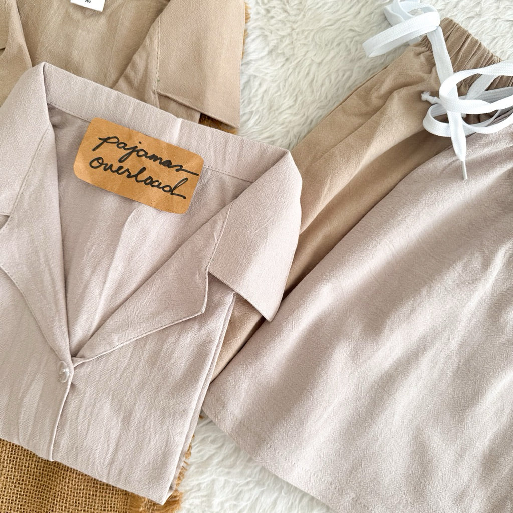 JOY | crumpled linen shortsleeves + shorts sleepwear pajama set | PajamasOverload