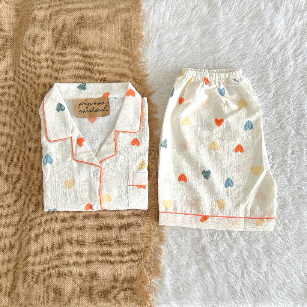 KITTY | bubble/crumpled shortsleeves + shorts sleepwear pajama set | PajamasOverload
