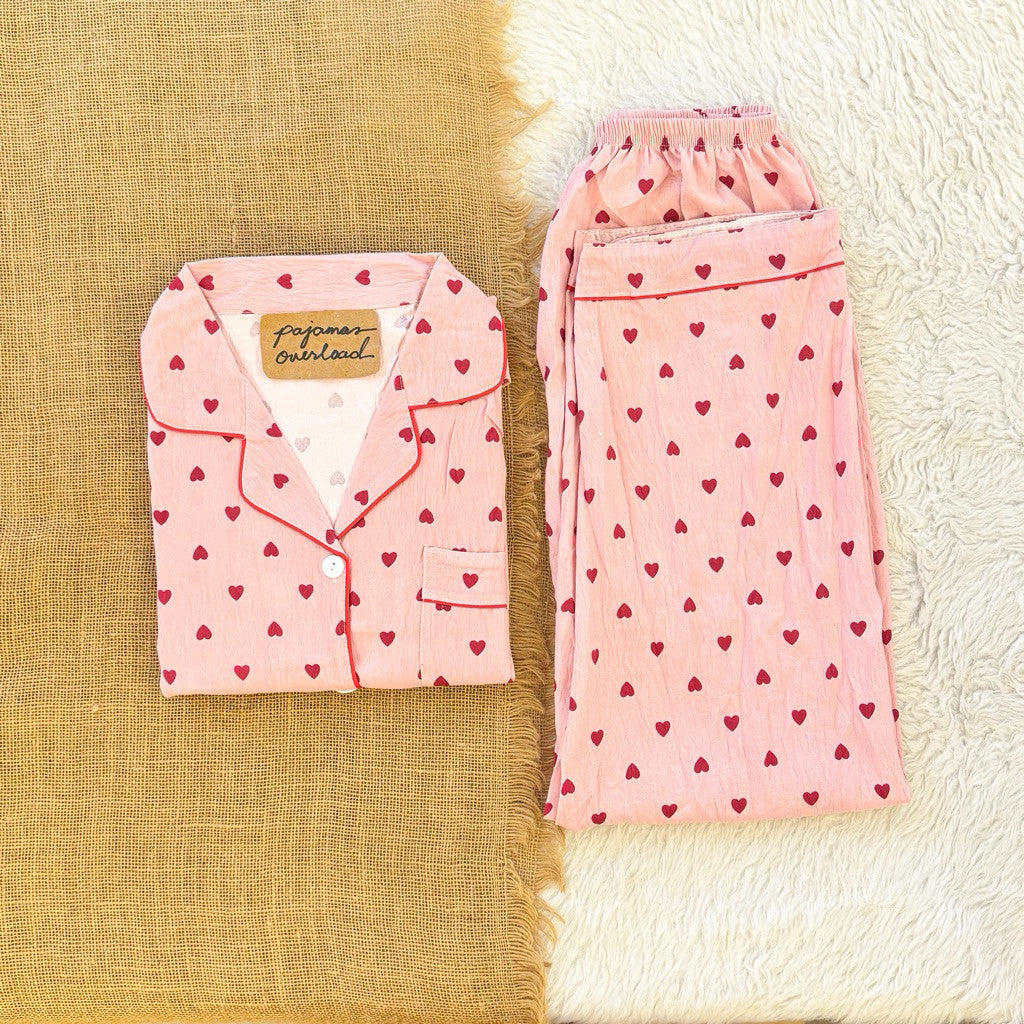 TINA | crumpled shortsleeves top + pants sleepwear pajama set | PajamasOverload