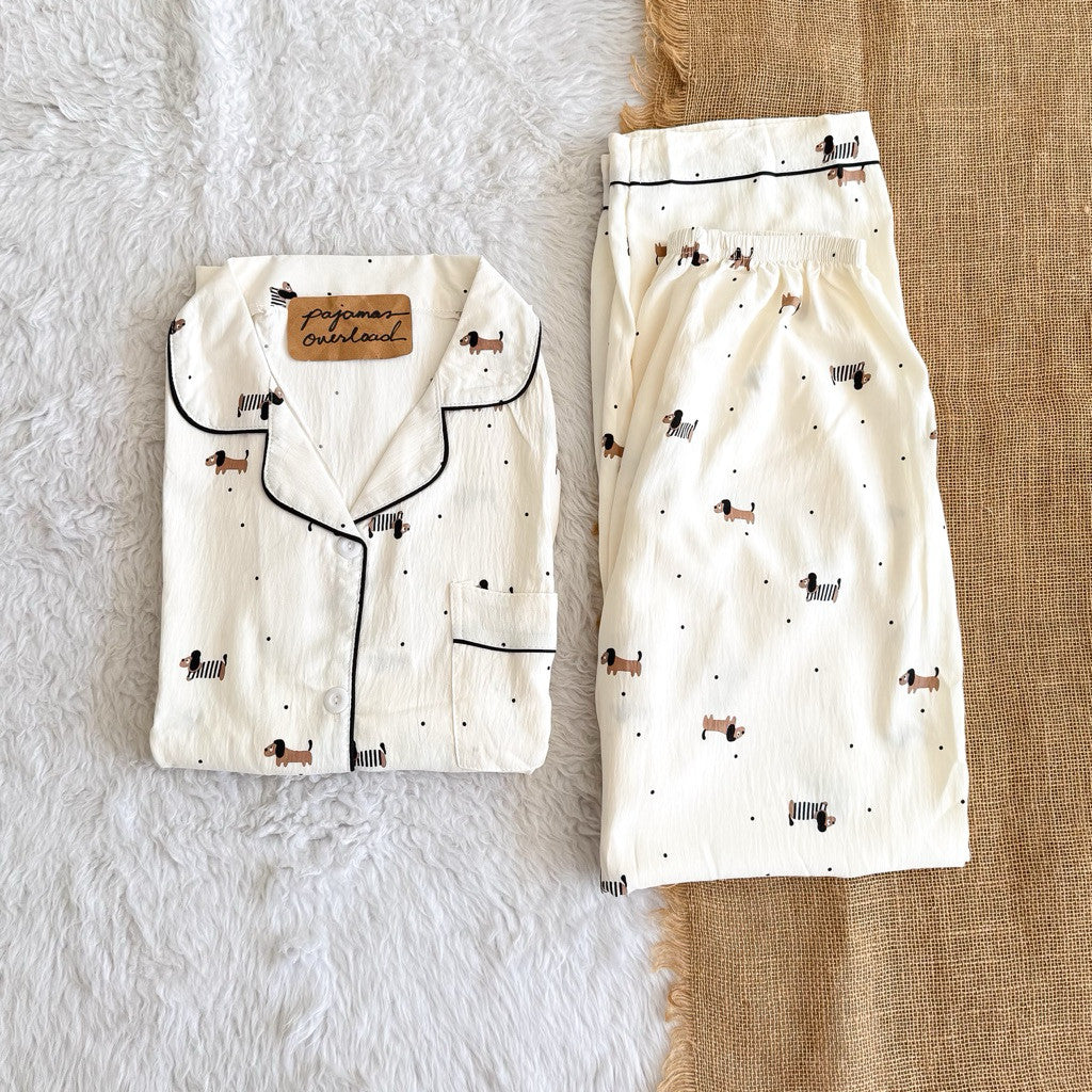 TINA | crumpled shortsleeves top + pants sleepwear pajama set | PajamasOverload